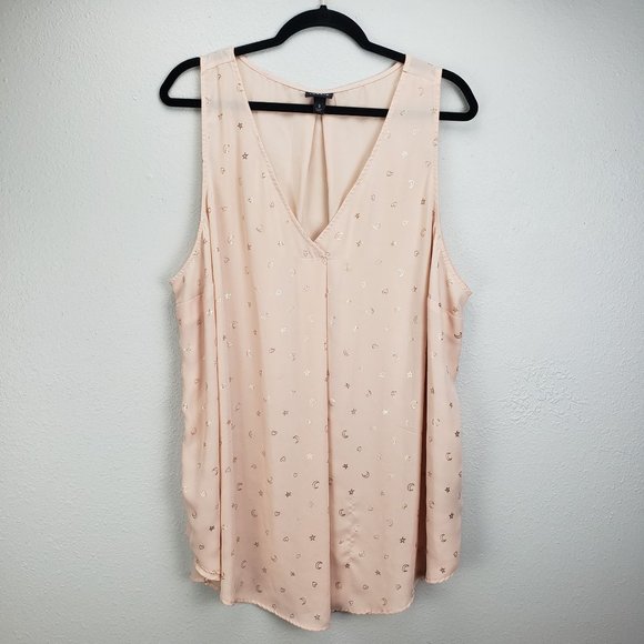 Torrid Women's Size 3 Hearts Moon And Stars Sleeveless Top Blush Pink And Gold - Picture 1 of 10